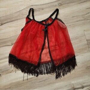VINTAGE EXOTIQUE OF NEW YORK RED AND BLACK LACE AND FRINGE BURLESQUE LINGERIE